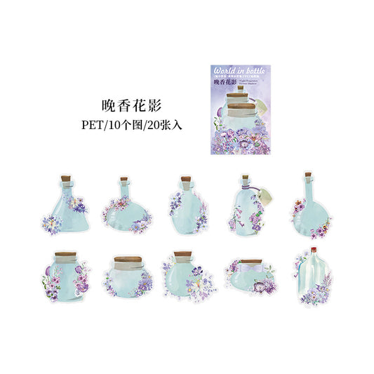 HGD-PZSJ002-Big Bottles with Foral Transparent PET Sticker | 10 Designs | 20 Stickers