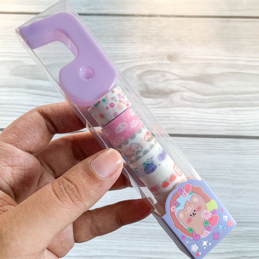 Kq22955 - RANDOM Choice 1pc Kawaii Washi Tape Set of 8 with Tape Holder | 1cm 2mtr long Each