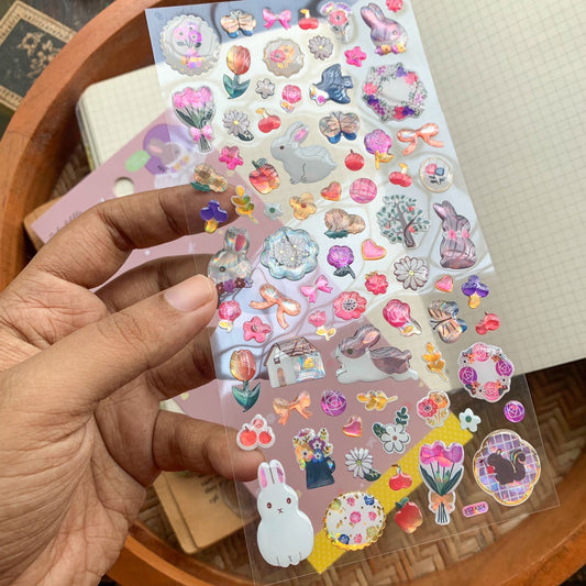 YTEA304 - Kawaii Deco Sticker | 3D Decorative Stickers Bunny and Letter | 1 sheet | Lunar