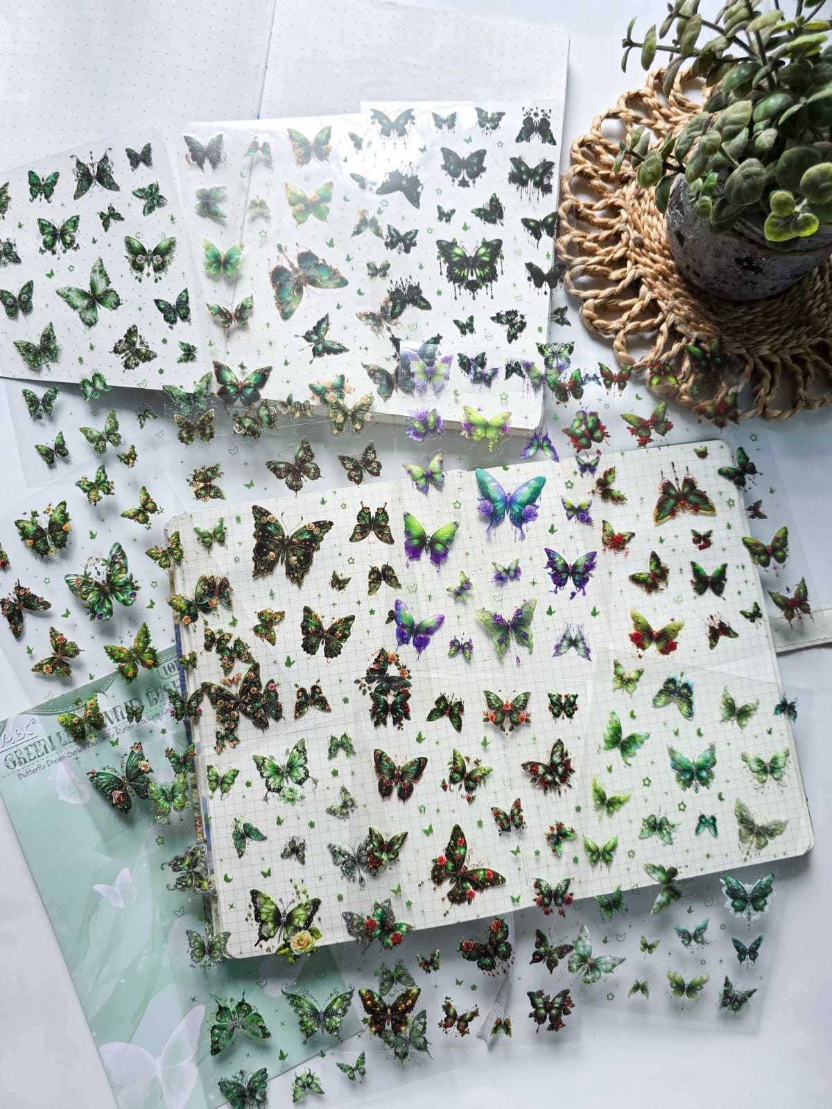YXMD604 - sticker under the moon butterfly laser shell light hand account sticker waterproof pet film hand account material