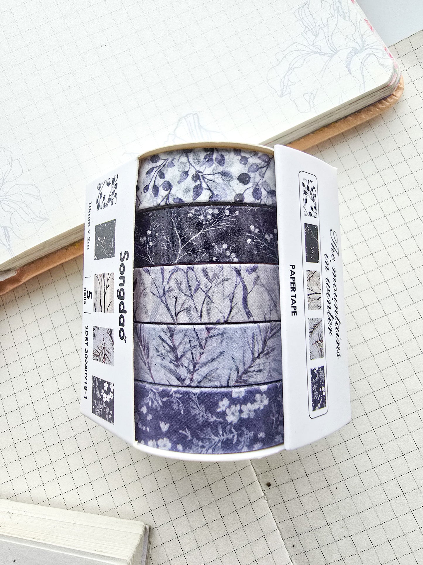 Washi Tape Set of 5 Washi tapes 10mm | Japanese Washi Paper | 2 Meter each(0918-1)