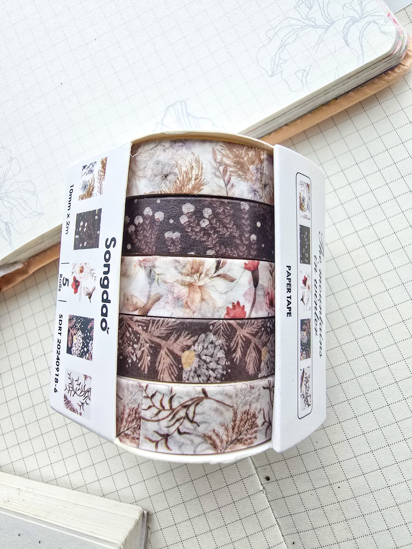 Washi Tape Set of 5 Washi tapes 10mm | Japanese Washi Paper | 2 Meter each(0918-6)