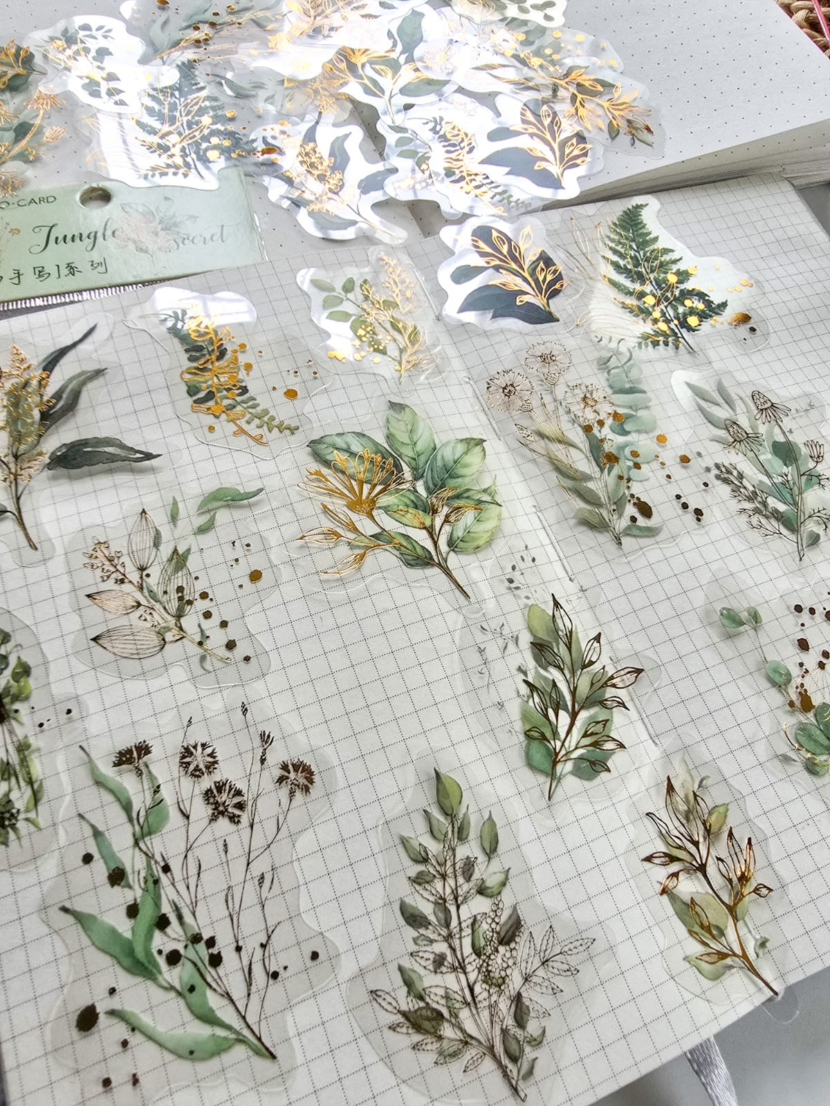 Mmk06e383 Pet Sticker Foiled sticker Flower series | mocard 30 pcs | Green Leaf