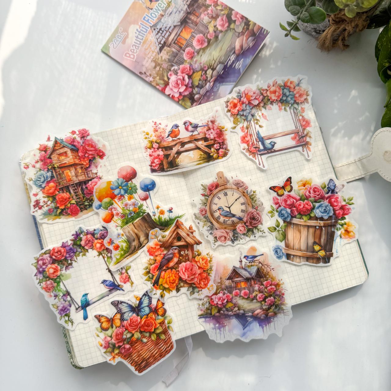 FHXY603 - sticker bag flowers elegant series special oil and paper hand curtain sticker background creative sticker