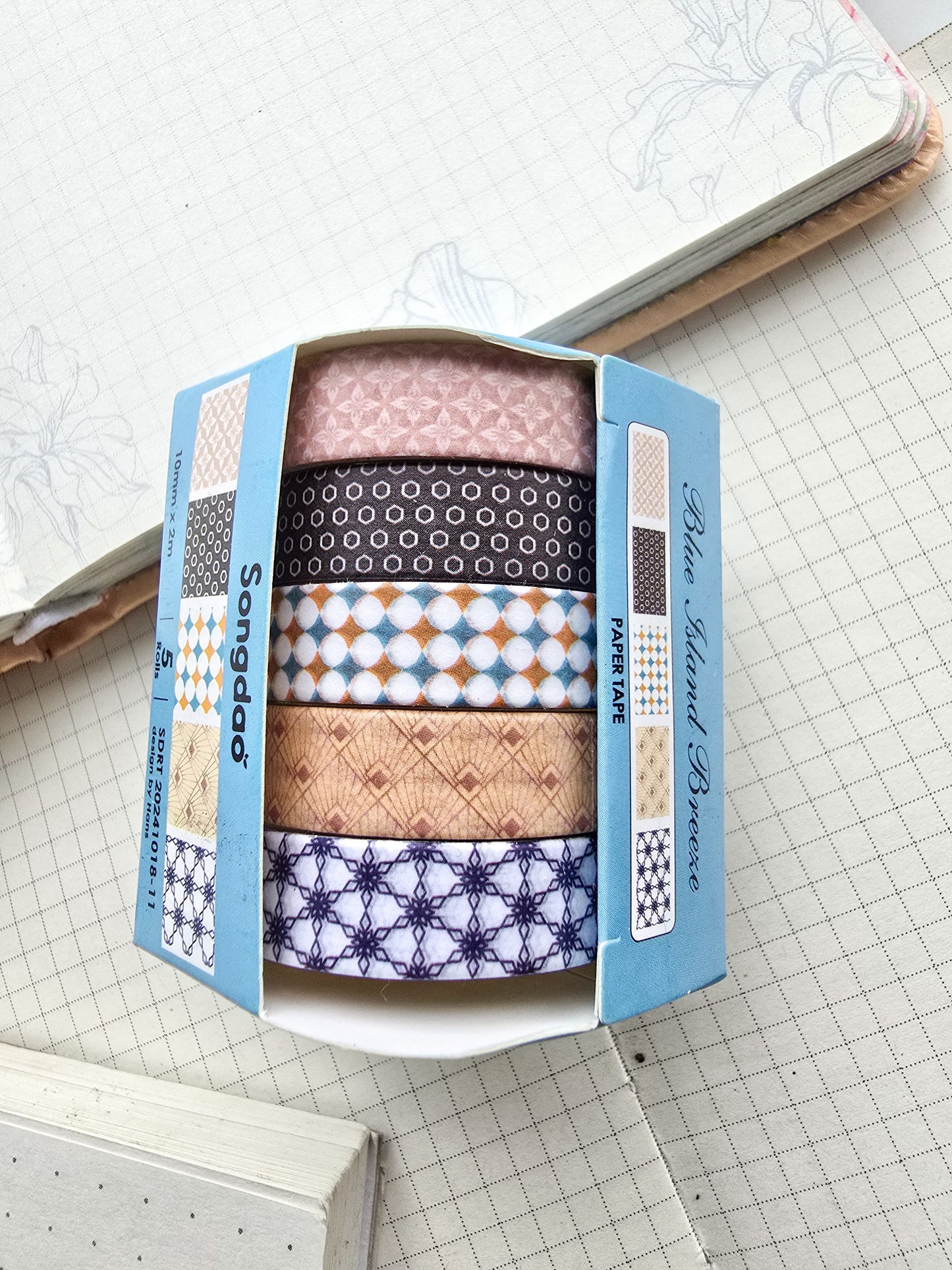 Washi Tape Set of 5 Washi tapes 10mm | Japanese Washi Paper | 2 Meter each(1018-11)