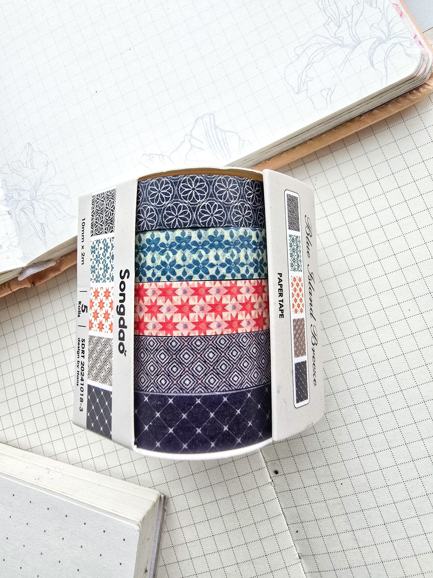 Washi Tape Set of 5 Washi tapes 10mm | Japanese Washi Paper | 2 Meter each(1018-3)