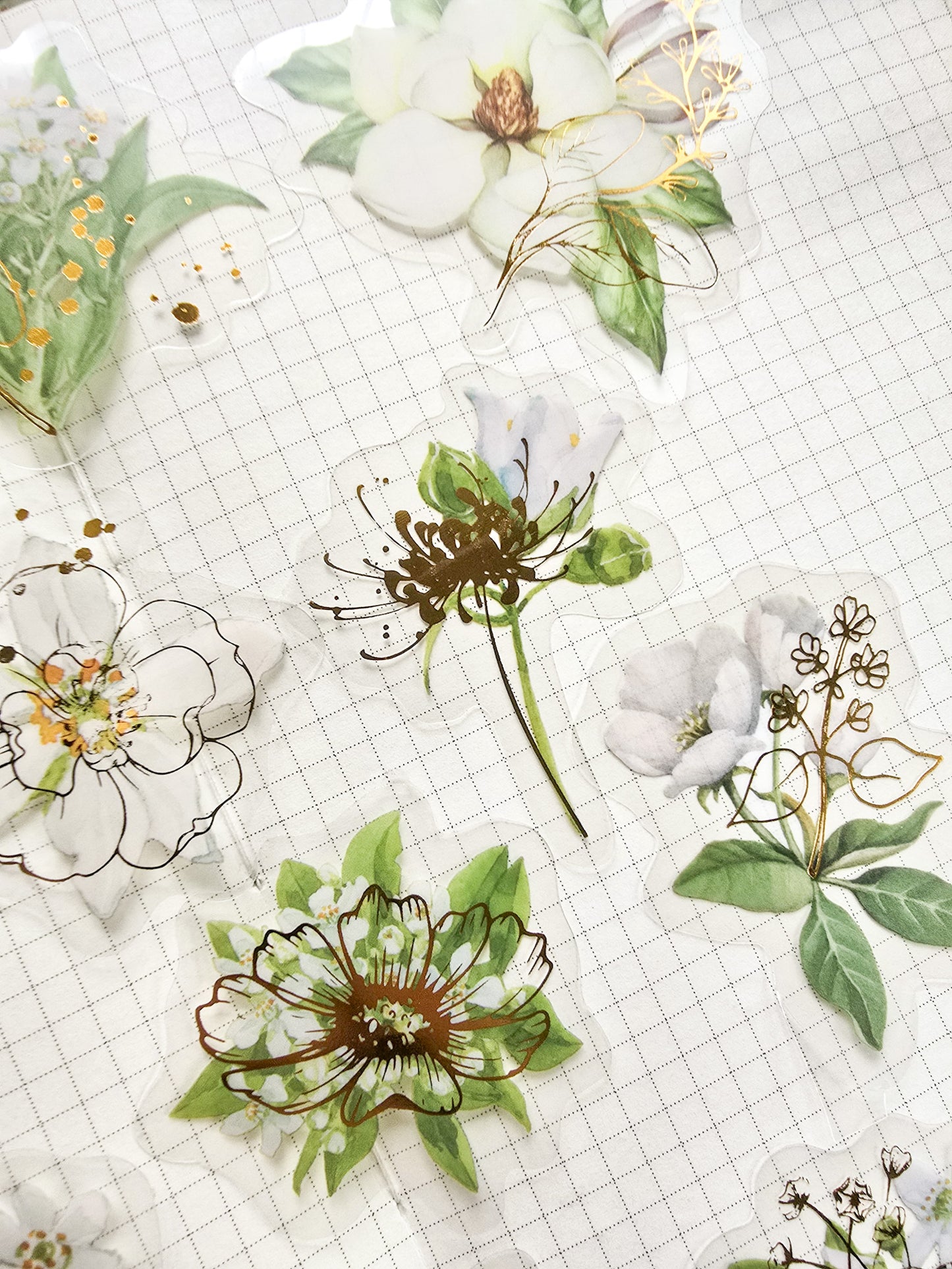 Mmk06e385 Pet Sticker Foiled sticker Flower series | mocard 30 pcs | Green Flower