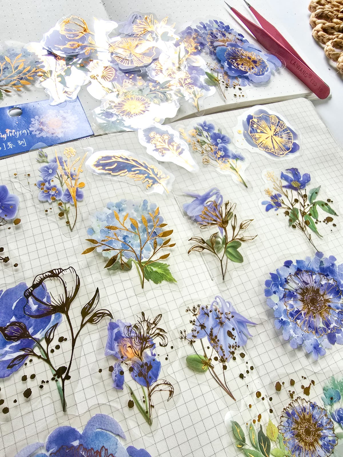 Mmk06e387 Pet Sticker Foiled sticker Flower series | mocard 30 pcs | Blue