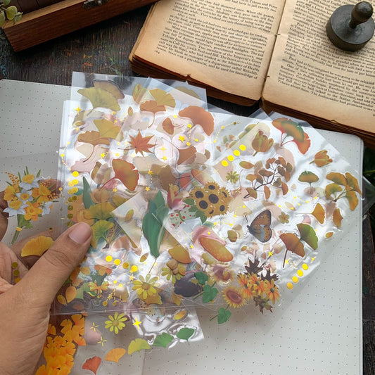 Slzg 402 PET  Journal Paper Sticker song of ginkgo yellow leaf  - 8 sheets
