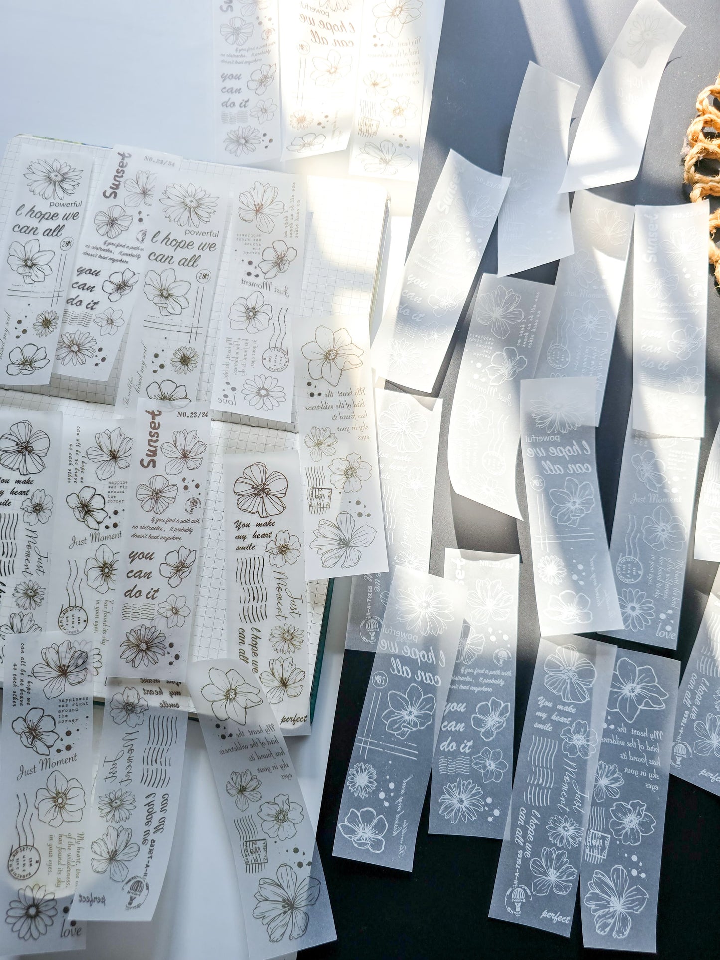 NNHY801 - sticker this murmur flower series creative retro sulphuric acid paper white ink hand account material 30 sheets into