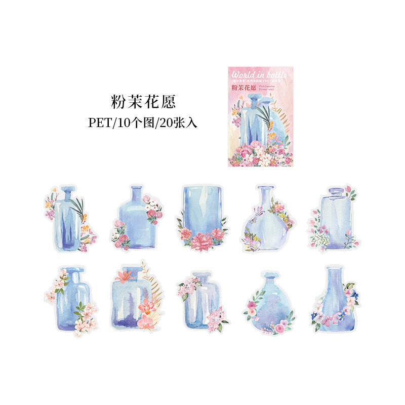 HGD-PZSJ001-Big Bottles with Foral Transparent PET Sticker | 10 Designs | 20 Stickers
