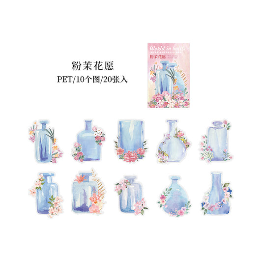 HGD-PZSJ001-Big Bottles with Foral Transparent PET Sticker | 10 Designs | 20 Stickers
