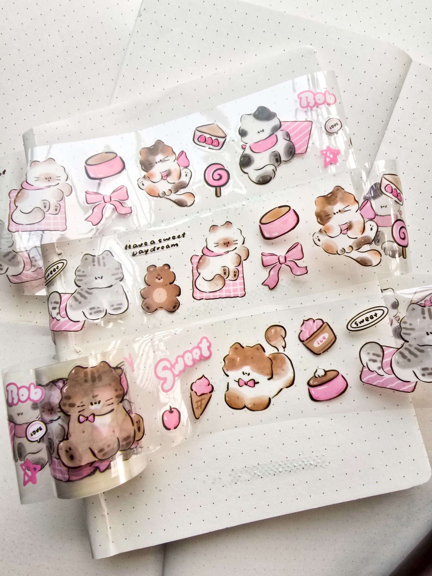 Gmrz202 Cat Fun Kawaii Precut PET Sticker Roll Pink | 1pcs