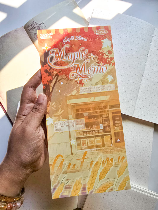 SJZS-403 Maple Memo| Autumn Yellow Theme| Street Food Restaurant House Nature Theme Sticker Book| Transparent & Translucent Sticker Book|115*250mm 20 Pcs