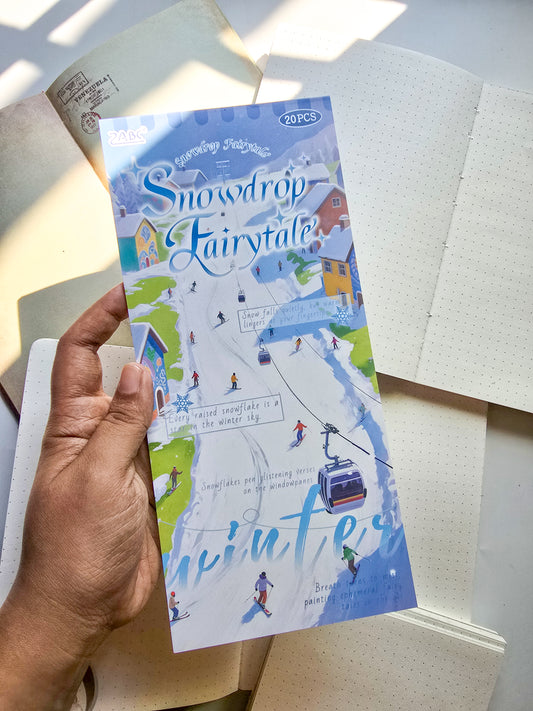 SJZS-404 Snow Fairytale| Winter Blue Theme| Season Series Snow Day Christmas Tree Town Scene Cafeteria Sticker Book| Transparent & Translucent Sticker Book|115*250mm 20 Pcs