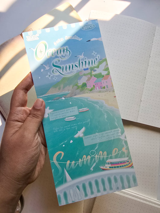 SJZS-402 Ocean Sunshine| Summer Sea Green Theme| Ocean Theme Sticker Book| Transparent & Translucent Sticker Book|115*250mm 20 Pcs