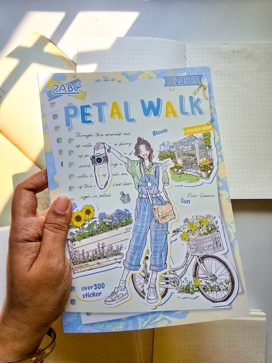 QYSHL-402 PETAL WALK| Lifestyle Girl Pet Sticker Book| Comfortable Life Dairy Blue Theme|167*235mm 20 Pcs