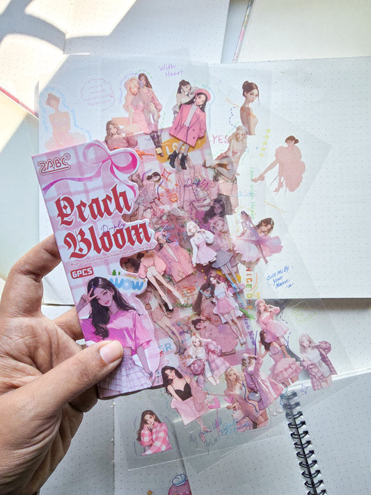 RGXY-604 Peach Bloom| Transparent Pet Stickers| Pink Theme| Character Sticker|150*100mm 6 Pcs