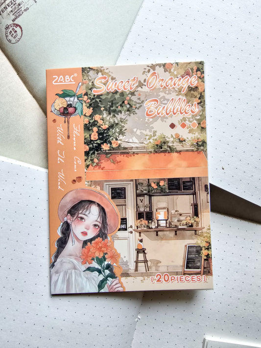 HXFL-401 Sweet Orange Bubbles| Home Girl Orange Theme Pre-cut Sticker Book| Character Food Sticker Book|105*148mm 20 Pcs