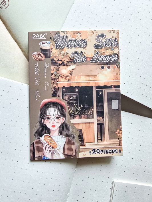 HXFL-402 Warm Sun The Leaves| Home Girl Brown Theme Pre-cut Sticker Book| Character Daily Sticker Book|105*148mm 20 Pcs