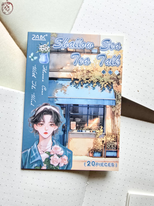 HXFL-404 Shallow Sea Tea Talk| Home Boy Sea Green Theme Pre-cut Sticker Book| Character Daily Sticker Book|105*148mm 20 Pcs