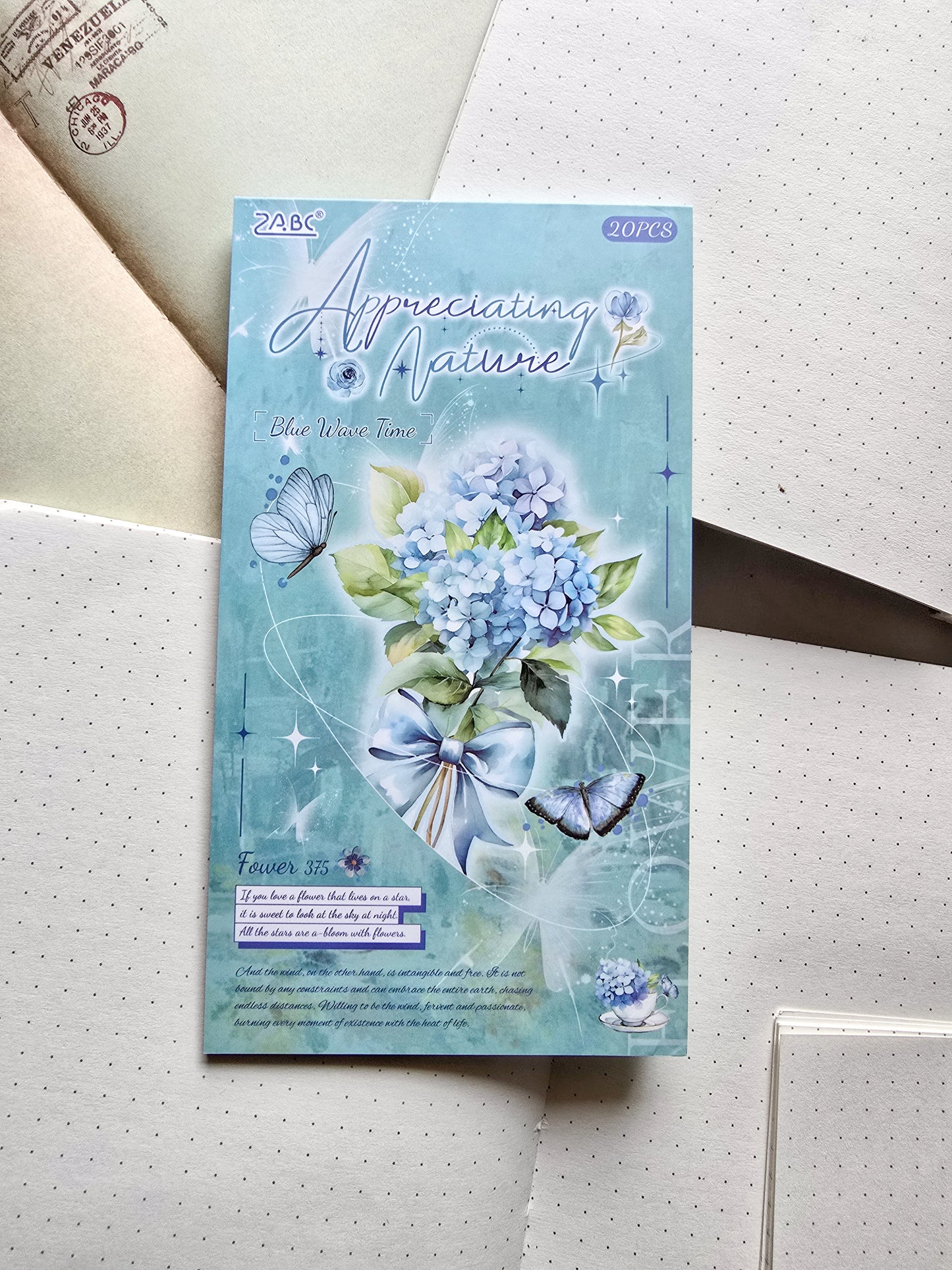 JSZR-404 Blue Wave Time|Transparent Pet Sticker| Floral Sticker|180*100mm 20Pcs|Sea Green Theme
