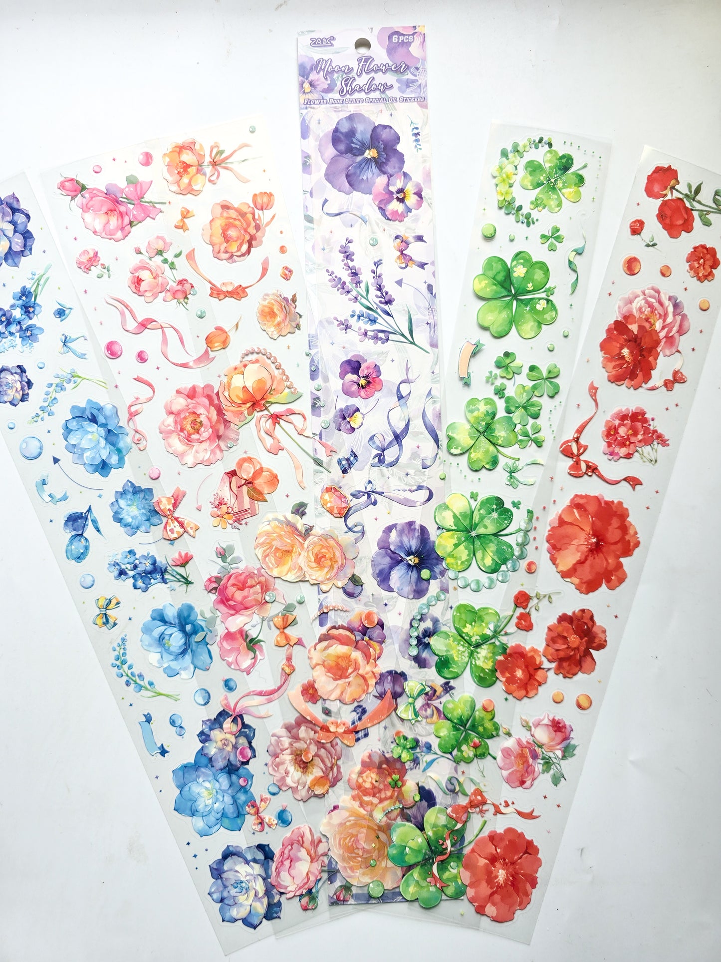 HSJJ-604 Floral Long Sticker Set |Transparent Floral Stickers Colorful | 60*380mm | 6 Sheets