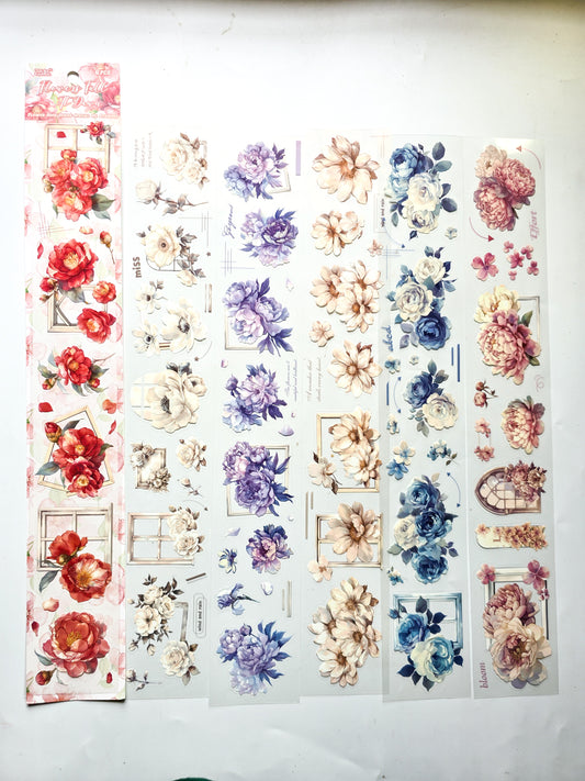 HSJJ-601 Floral Long Sticker Set |Transparent Floral Stickers Colorful | 60*380mm | 6 Sheets