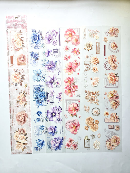 HSJJ-605 Floral Long Sticker Set |Transparent Floral Stickers Colorful | 60*380mm | 6 Sheets