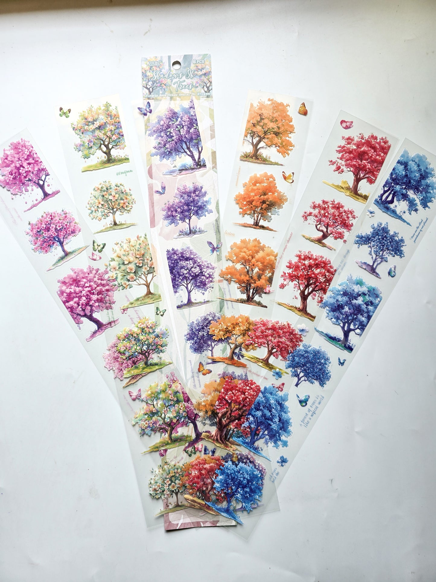 HSJJ-603 Tree Long Sticker Set |Transparent Tree Stickers Colorful | 60*380mm | 6 Sheets