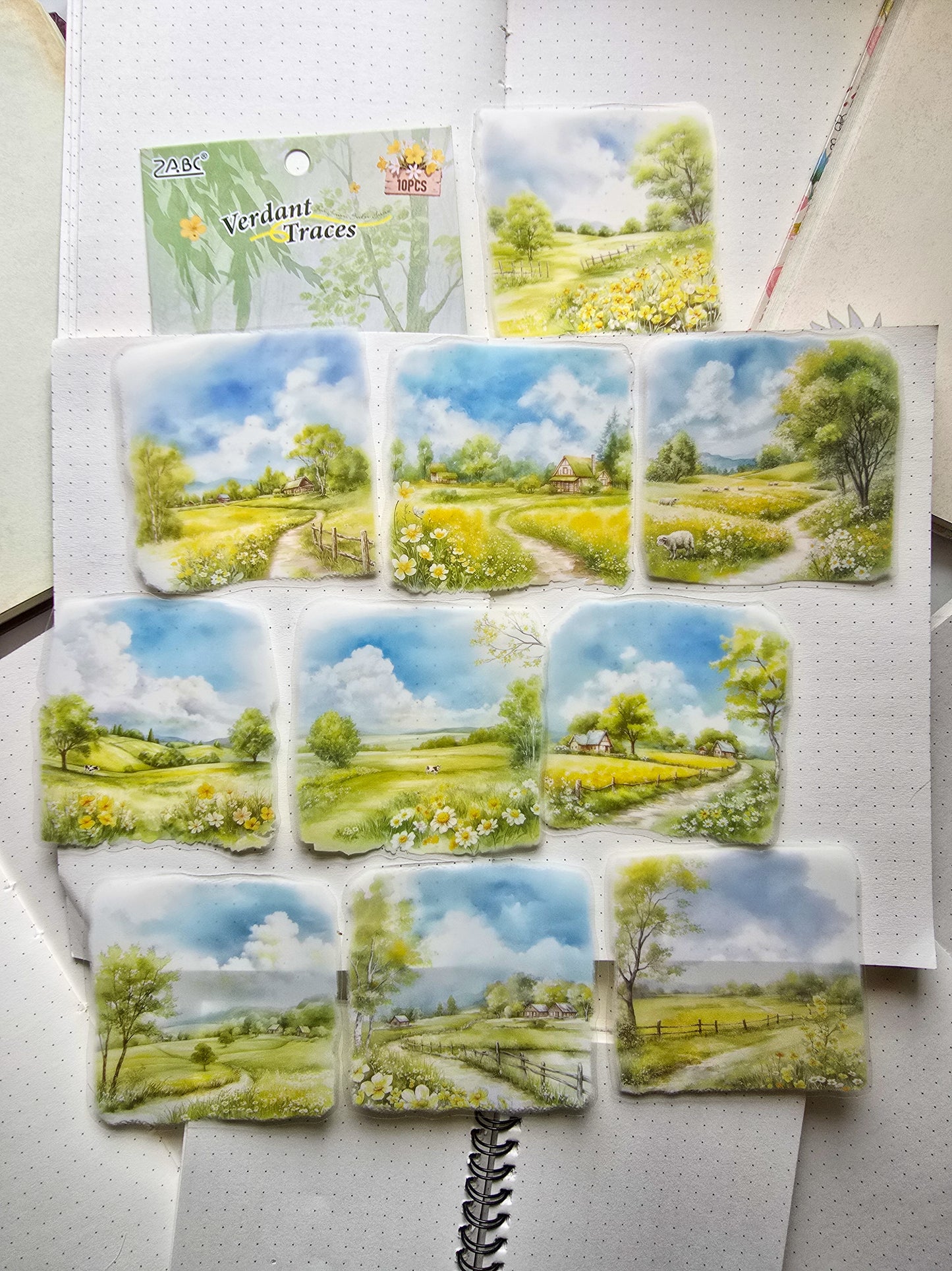 SJWY-401 Verdant Traces| Transparent Pet Sticker| Scenery Theme Season Series |81-90mm 10Pcs|Green Theme