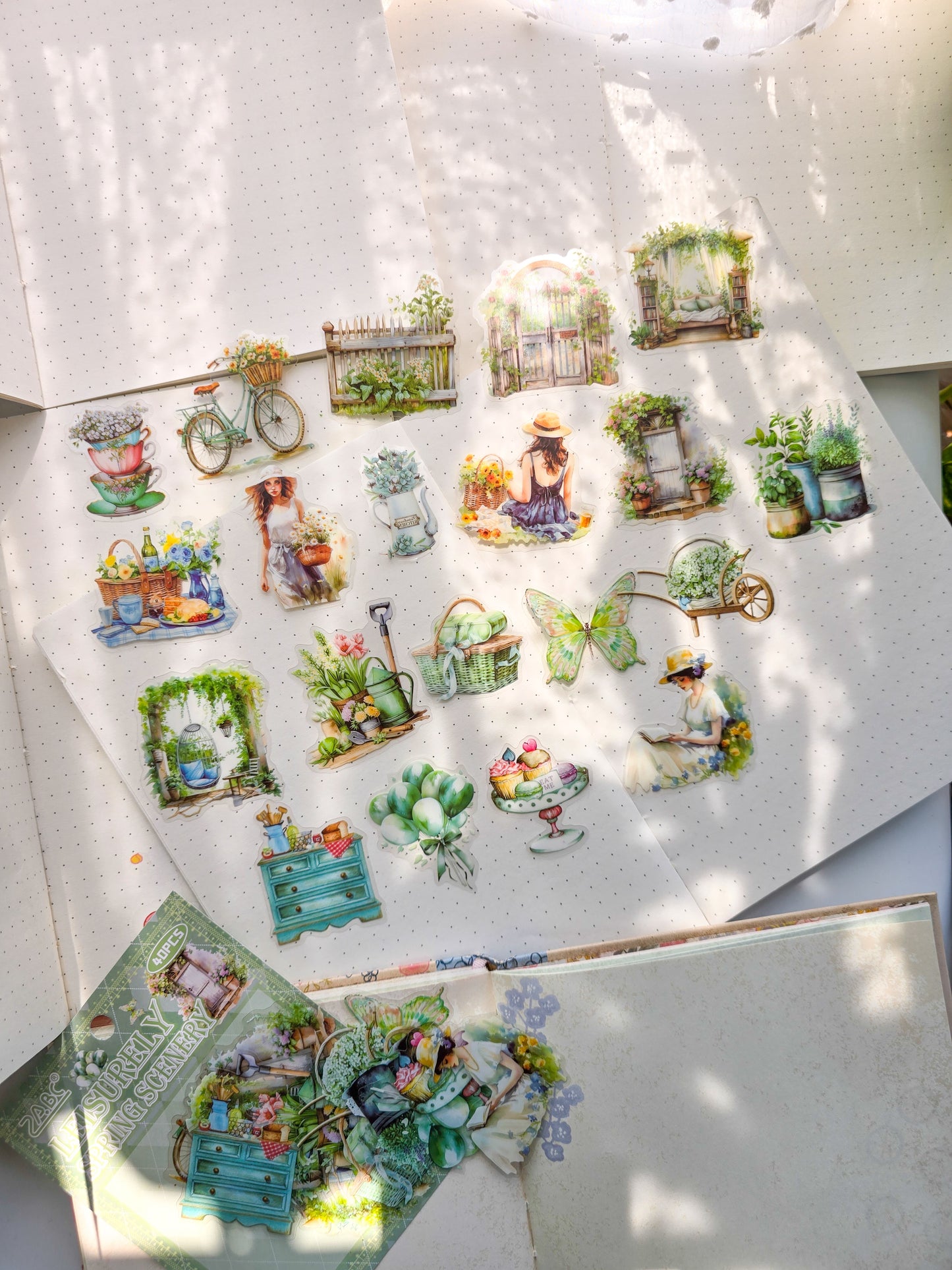 MDBL-606 LEISURELY SPRING SCENERY| Transparent Pet Sticker| Green Theme|55*55mm 40 Pcs