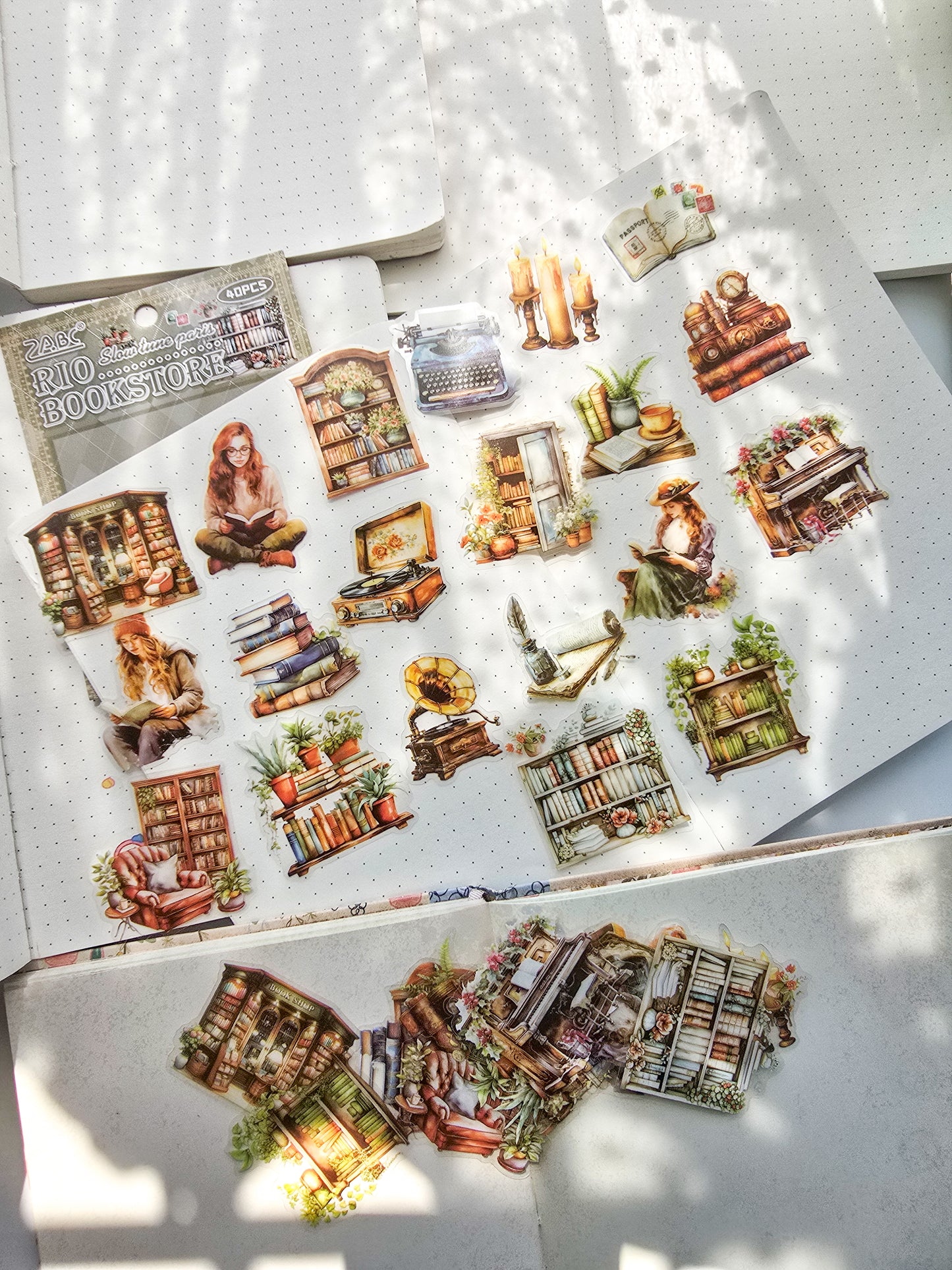 MDBL-601 RIO BOOKSTORE| Transparent Pet Sticker|Green Theme|55*55mm 40 Pcs