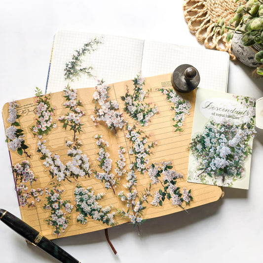 MZW23-TZ274-Dream Dance Sticker Pack Jade Leaves Series Plants and Flowers Handbook DIY Material Decoration Stickers 30 Sheets 6 Types