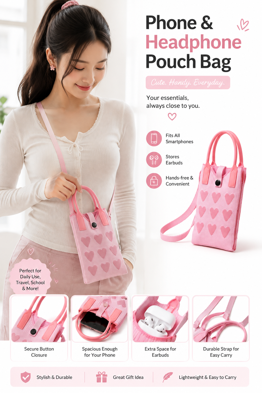 Phone & Headphone Pouch Bag | keep Your Phone & Earbuds Handy & Secure