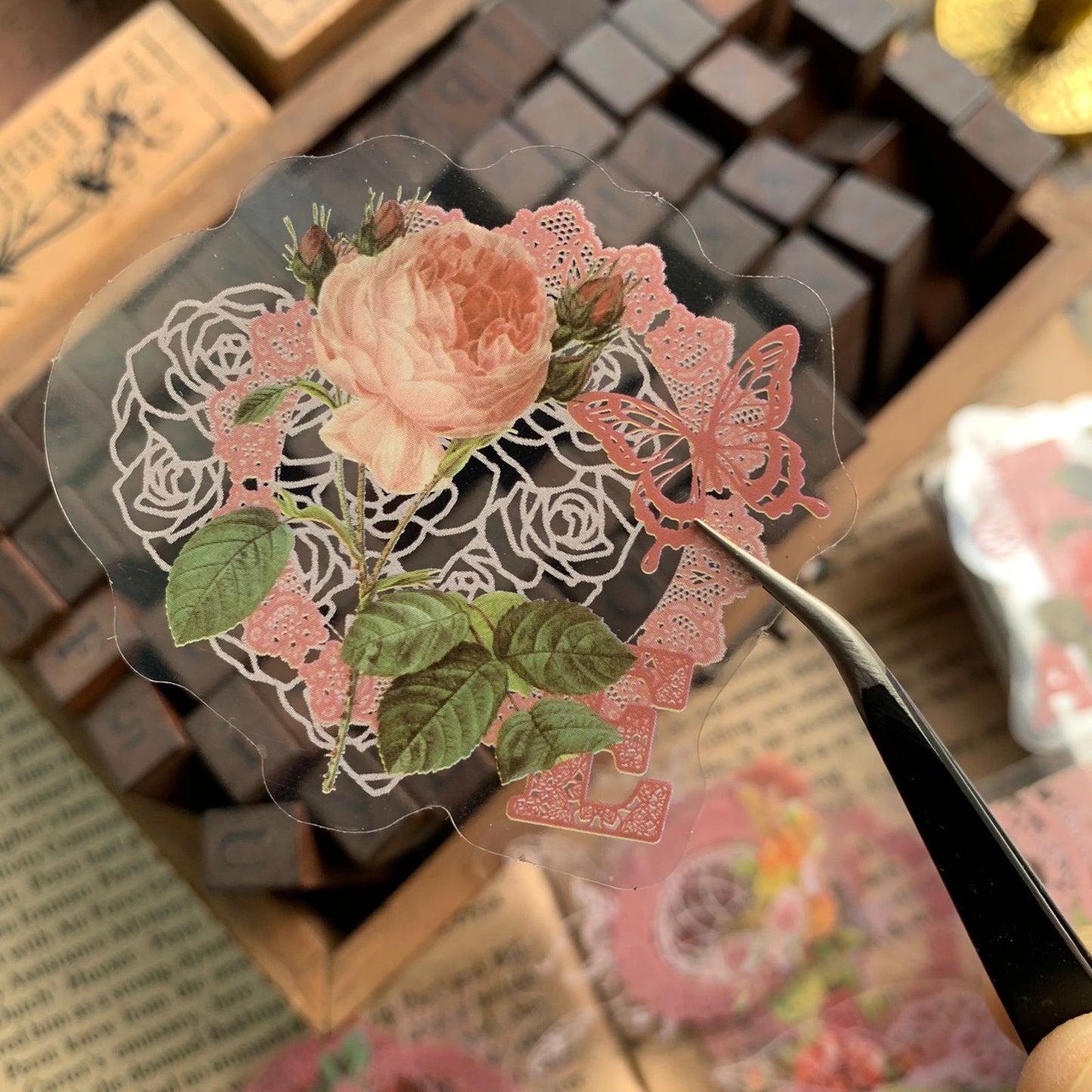 MMK06G336 Retro Pet Flower Sticker 30Pc