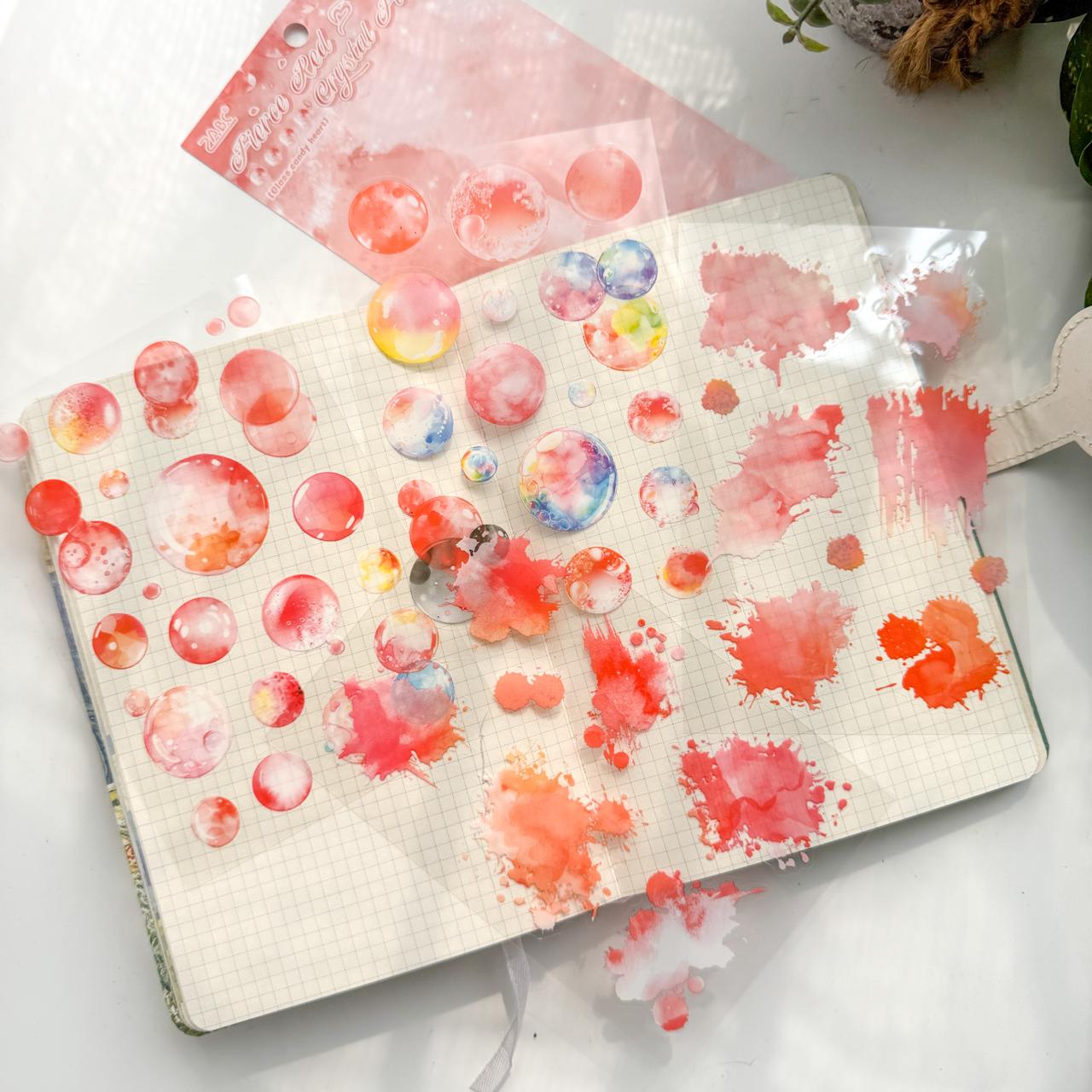 LLTX604 - pet stickers glass sugar heart series creative cut film stickers handbook material stickers 4 pieces