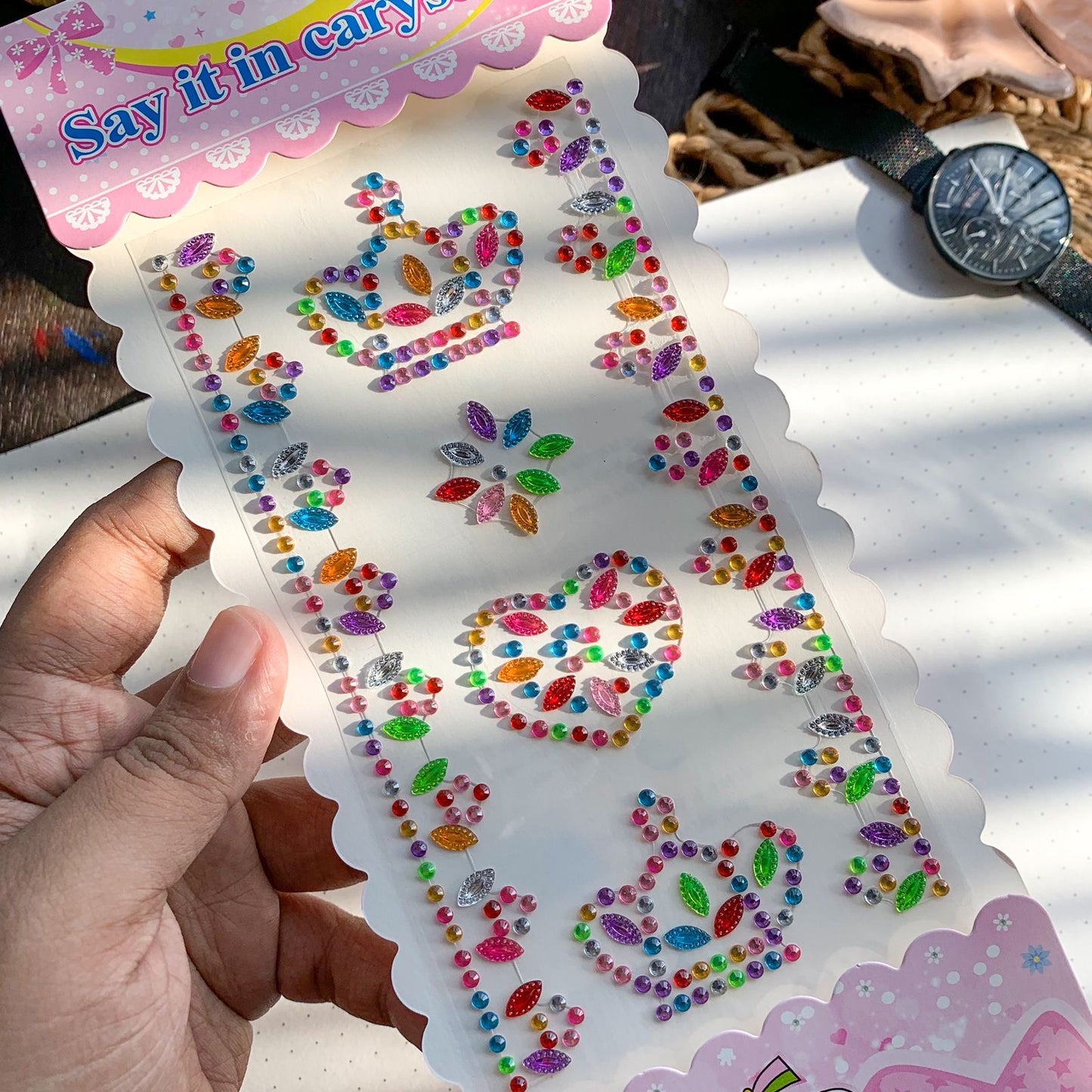 Xy 005 f 3D Journal Stone Sticker Multicolour - Stone Sticker - 1 sheet | Pre-cut