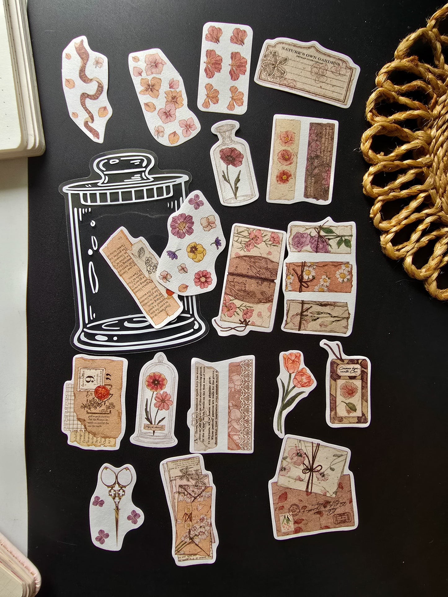 TZB-3201 Vintage Paper Sticker With Jar 20 pcs
