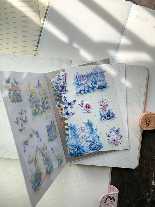 LLWS-402 Glazed Tiles Series Sticker Book|East Fence Other Courtyard| House Series Sticker Book| Transparent Pet Sticker 20 Pcs Blue