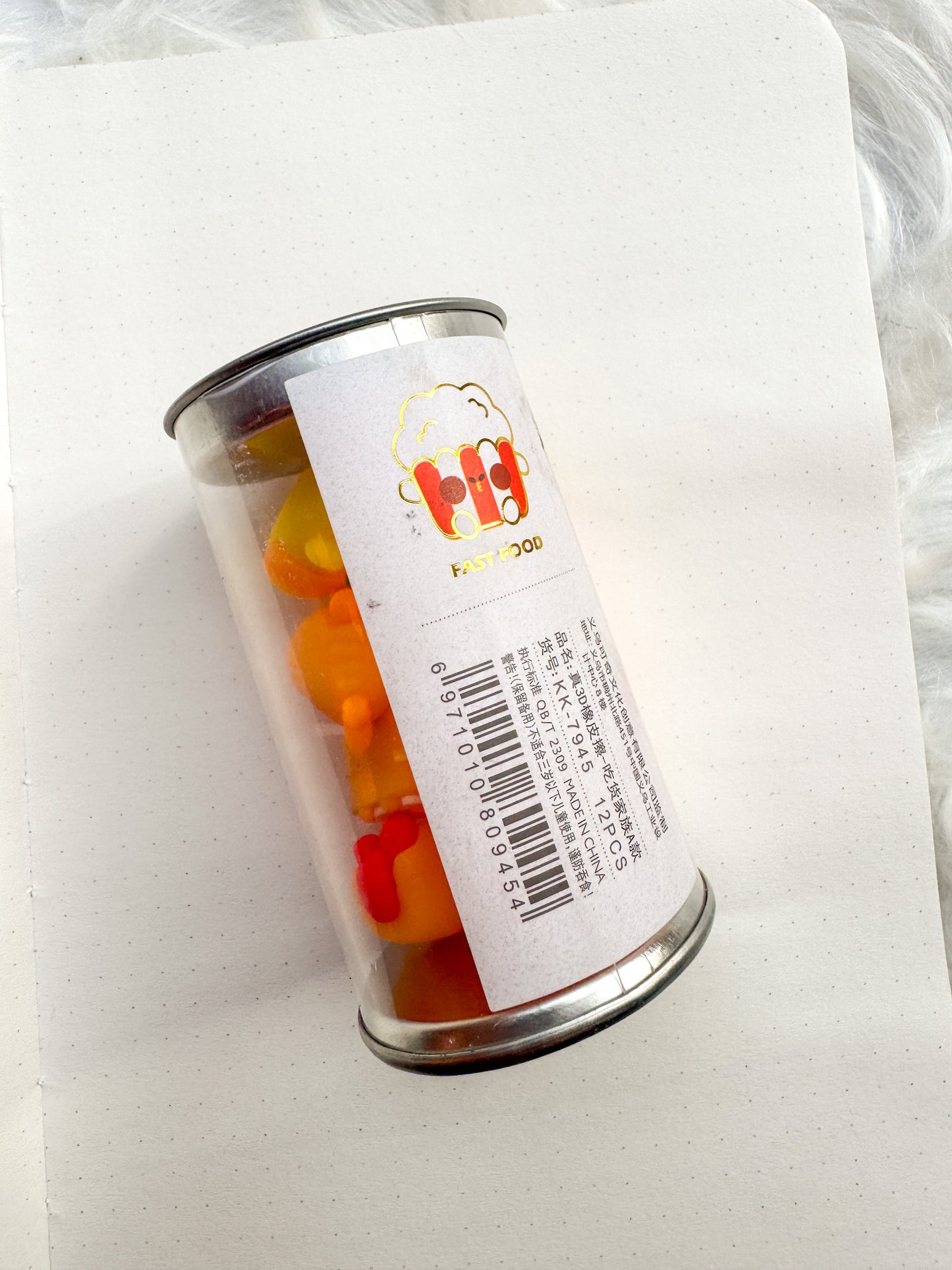 KK-7945 | Fast Food | Cute Mini Erasers In A Can | 3D | 12Pcs |