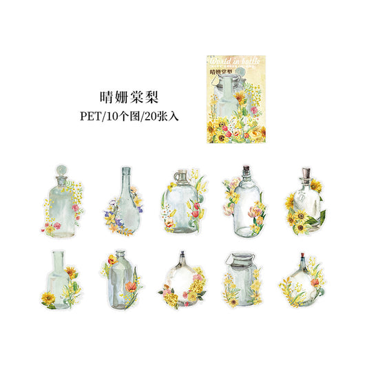 HGD-PZSJ003-Big Bottles with Foral Transparent PET Sticker | 10 Designs | 20 Stickers