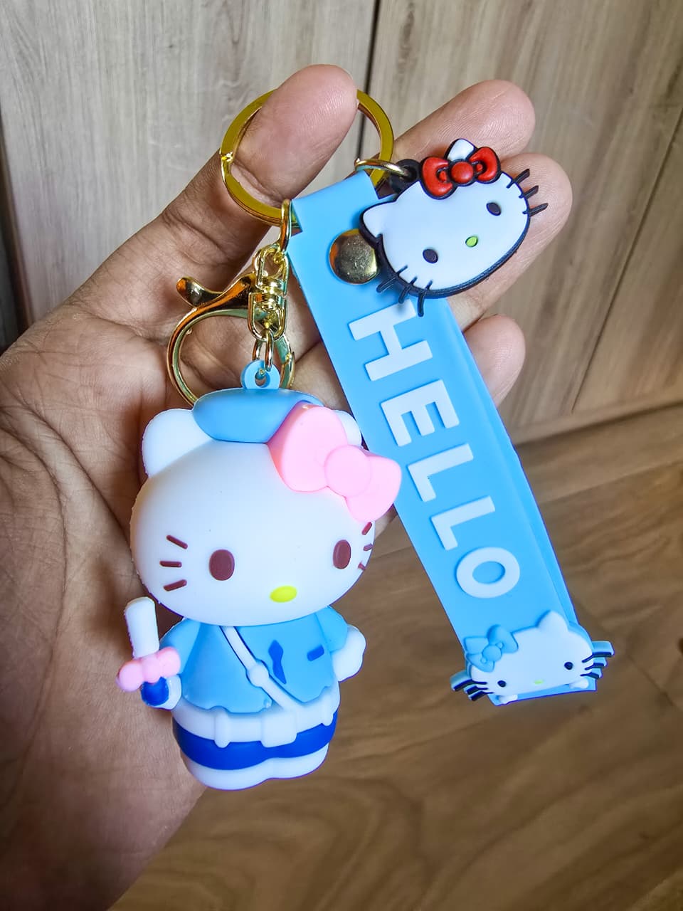 Cute Hello Kitty Key Chain| Trendy Key Chain With Loop & Hook Keyring| Cute Cartoon Kawaii Key Chain| Sky Blue
