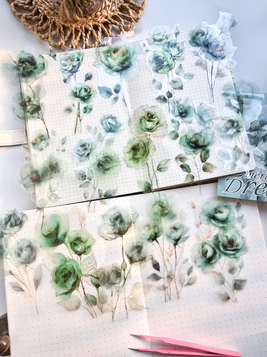 HCMG606 - sticker pack rainbow rose series of flowers waterproof pet hand account material sticker 15 into(Green)