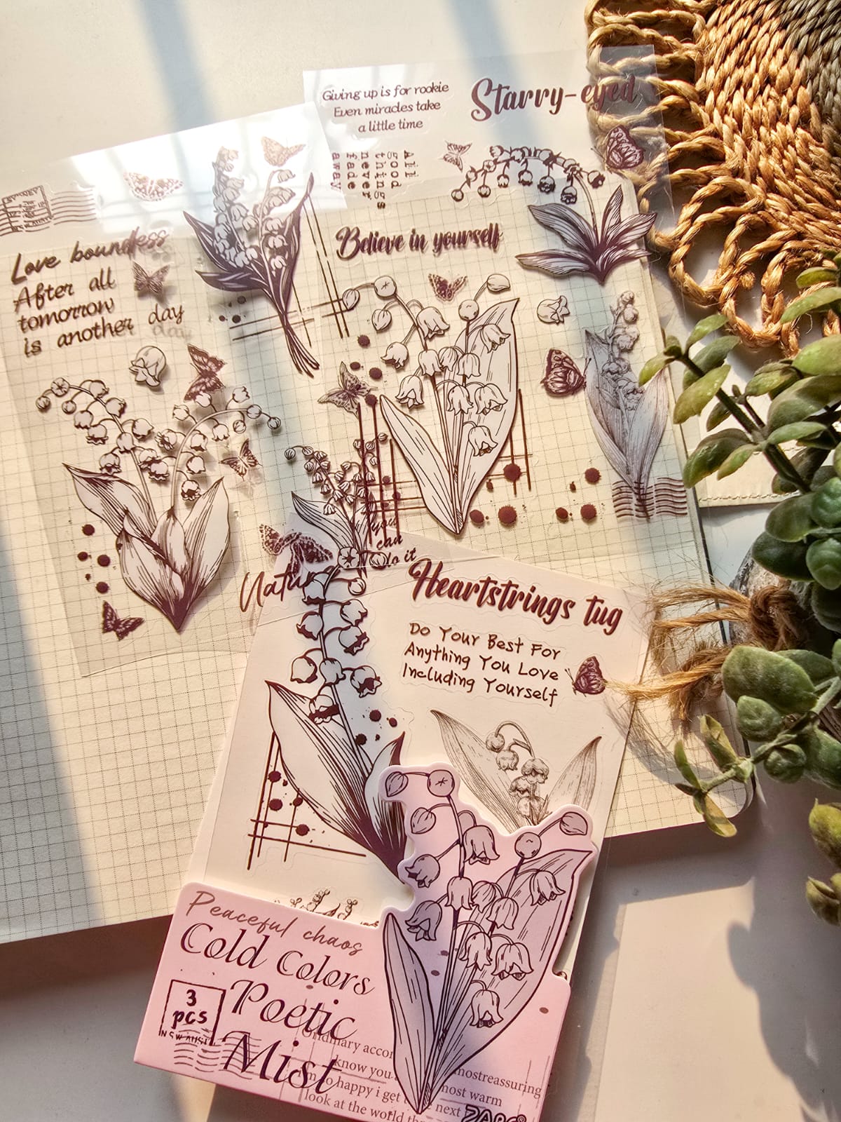 HYSX605 - Cross-border ZABCpet sticker flower poem heart series creative retro film cutting hand account material sticker 3 into