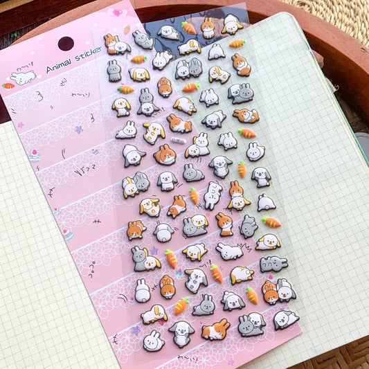 YTHB122 - 3D Fluffy Decorative Stickers Bunny | 1 sheet | Animal Stickers