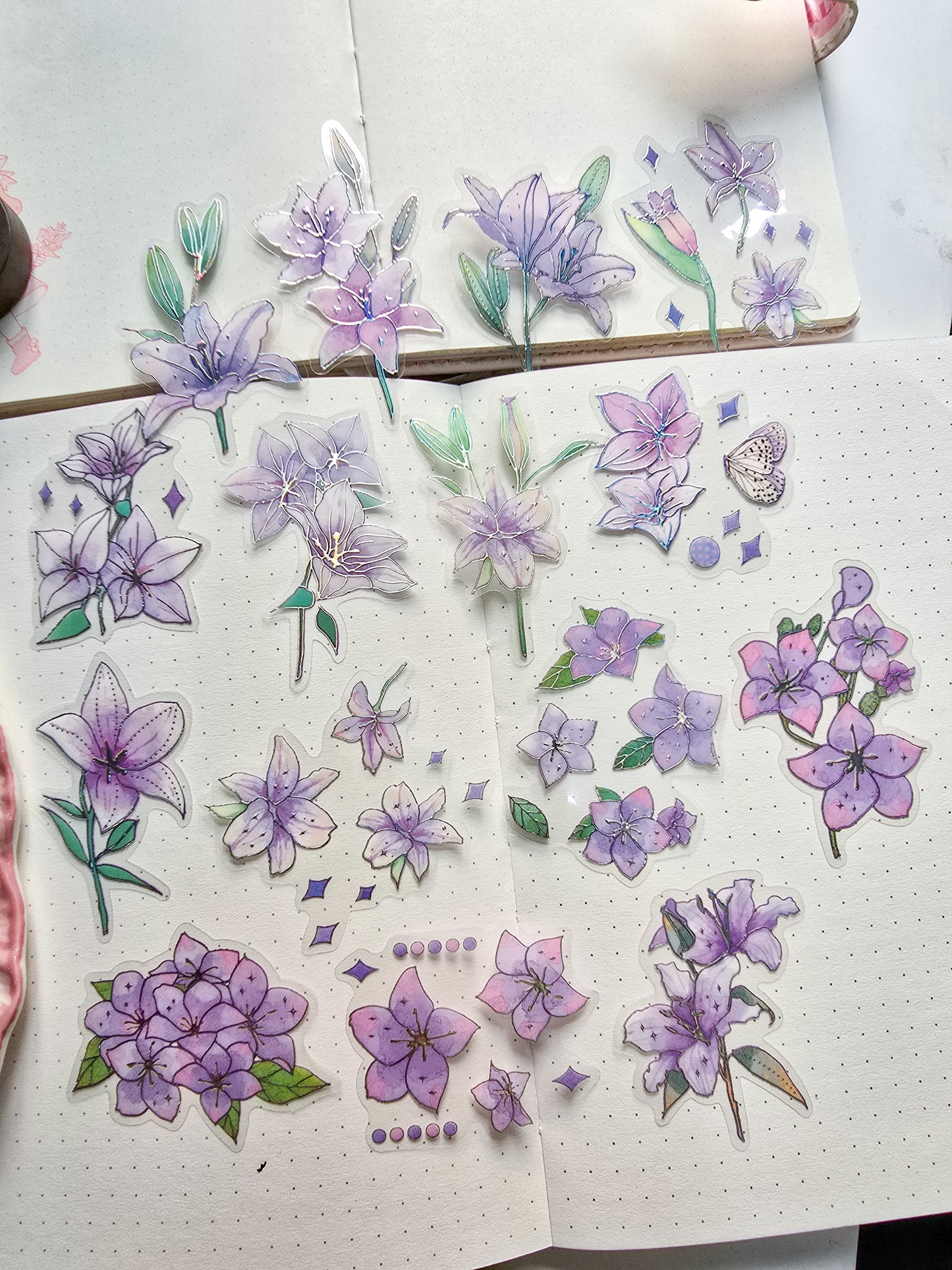 PMTZB-0143 Purple Flower Sticker| Transparent Pet Sticker 15 Pcs