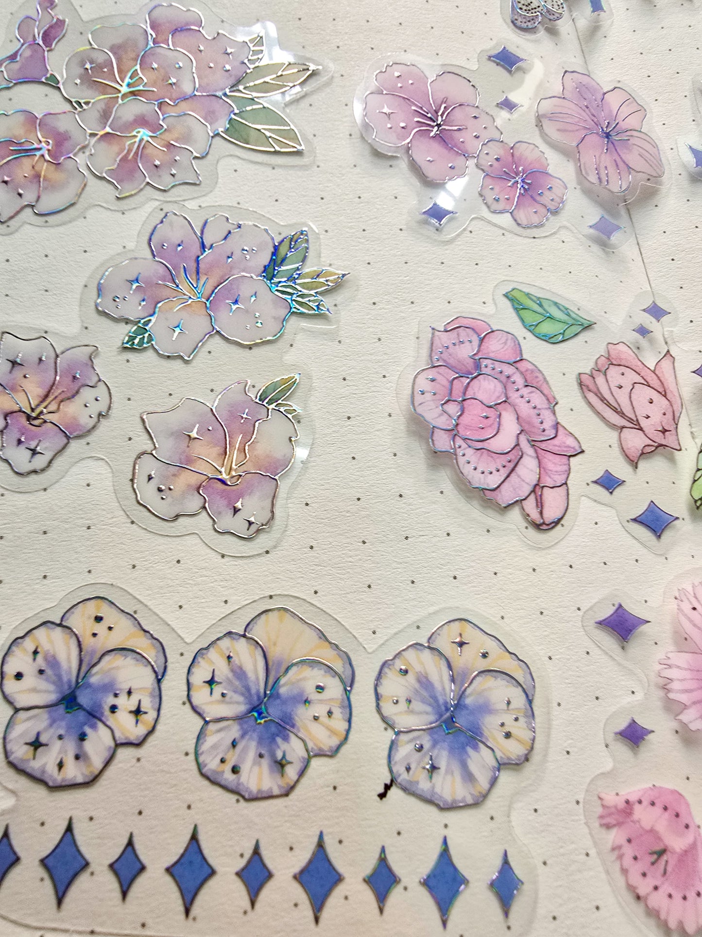PMTZB-0142 Purple Flower Sticker| Transparent Pet Sticker 15 Pcs