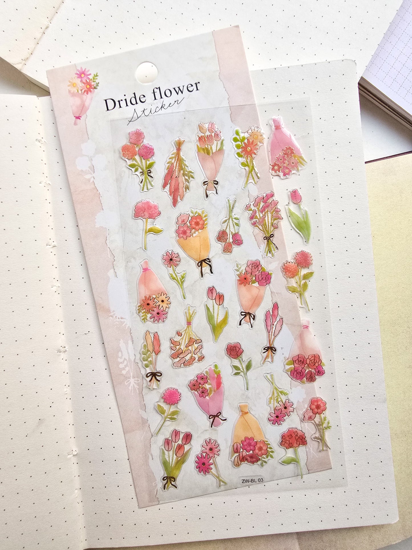 ZWBL-03 Dride Flower Sticker| Daiso Luxury Deco Sticker|3d Decorative Cute Floral Sticker|1 Sheet 9x20.5cm|Pink Theme| Lunar