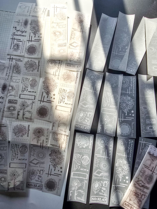 NNHY806 - sticker this murmur flower series creative retro sulphuric acid paper white ink hand account material 30 sheets into